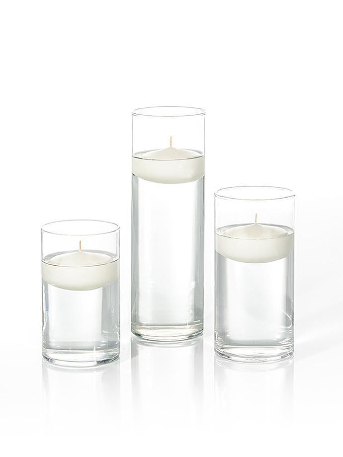 3" Floating Candles and Cylinder Vases White