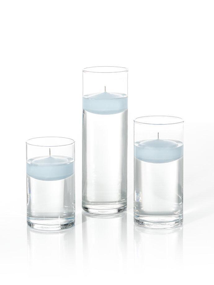 3" Floating Candles and Cylinder Vases Ice Blue