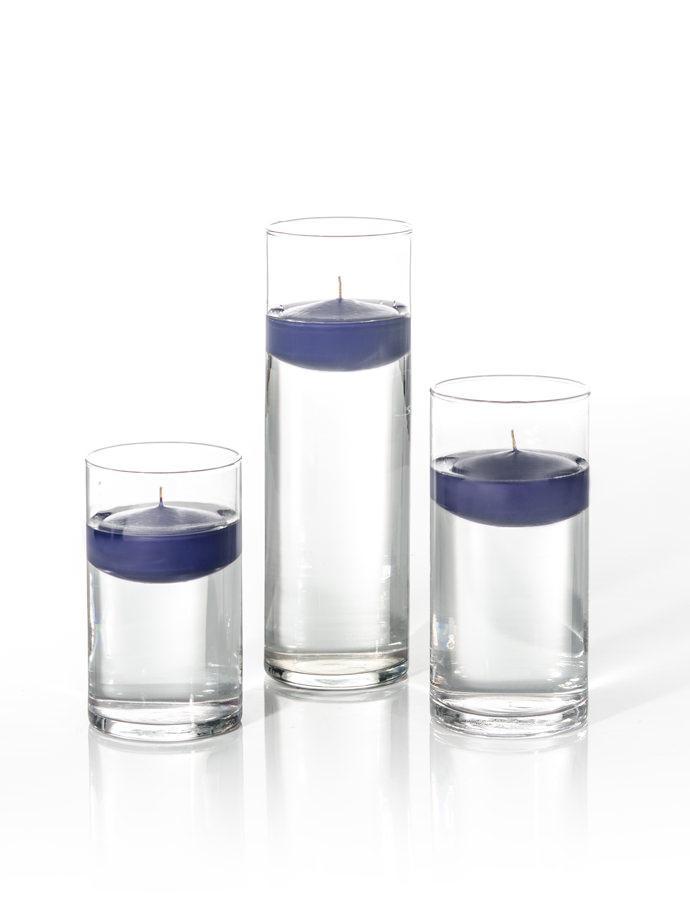 3" Floating Candles and Cylinder Vases Navy Blue