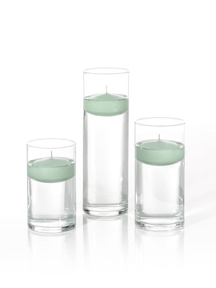 3" Floating Candles and Cylinder Vases Sage