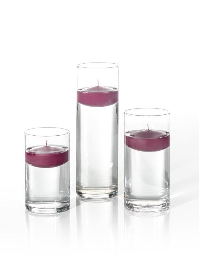 3" Floating Candles and Cylinder Vases Magenta