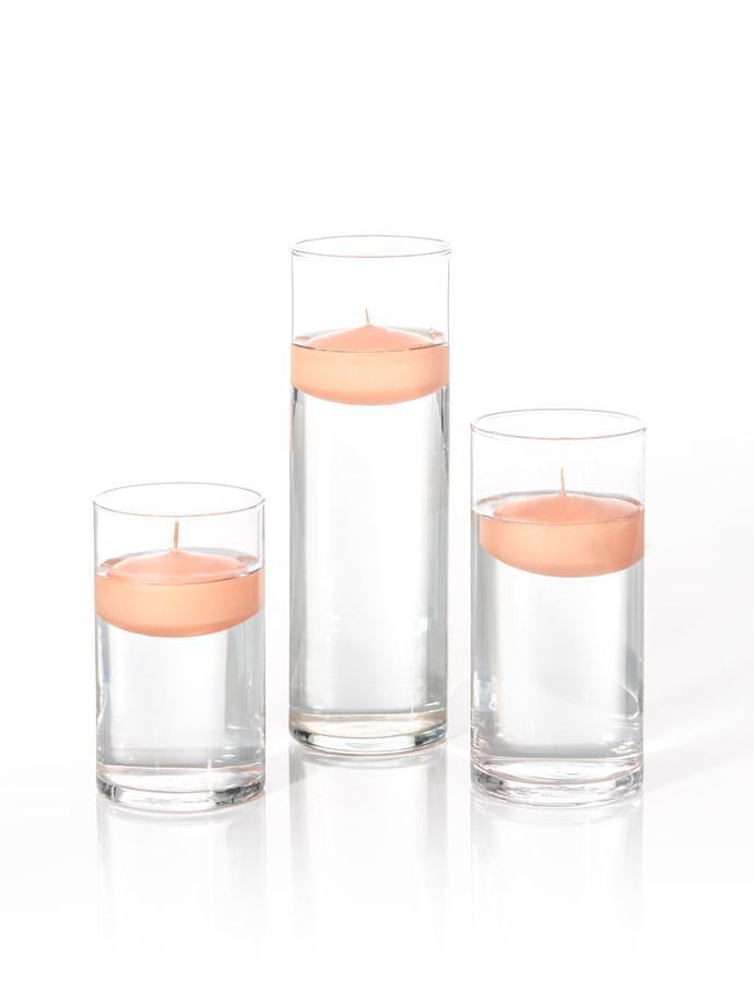 3" Floating Candles and Cylinder Vases Peach