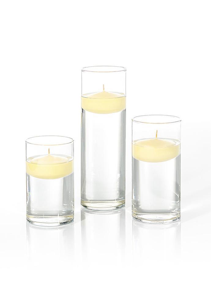 6 Floating Candles and Cylinder Vases