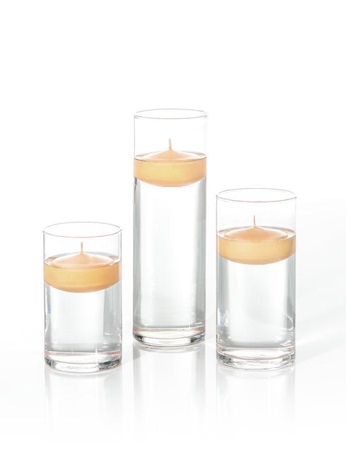 3" Floating Candles and Cylinder Vases Caramel