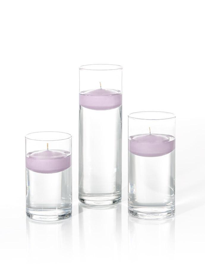 3" Floating Candles and Cylinder Vases Violet