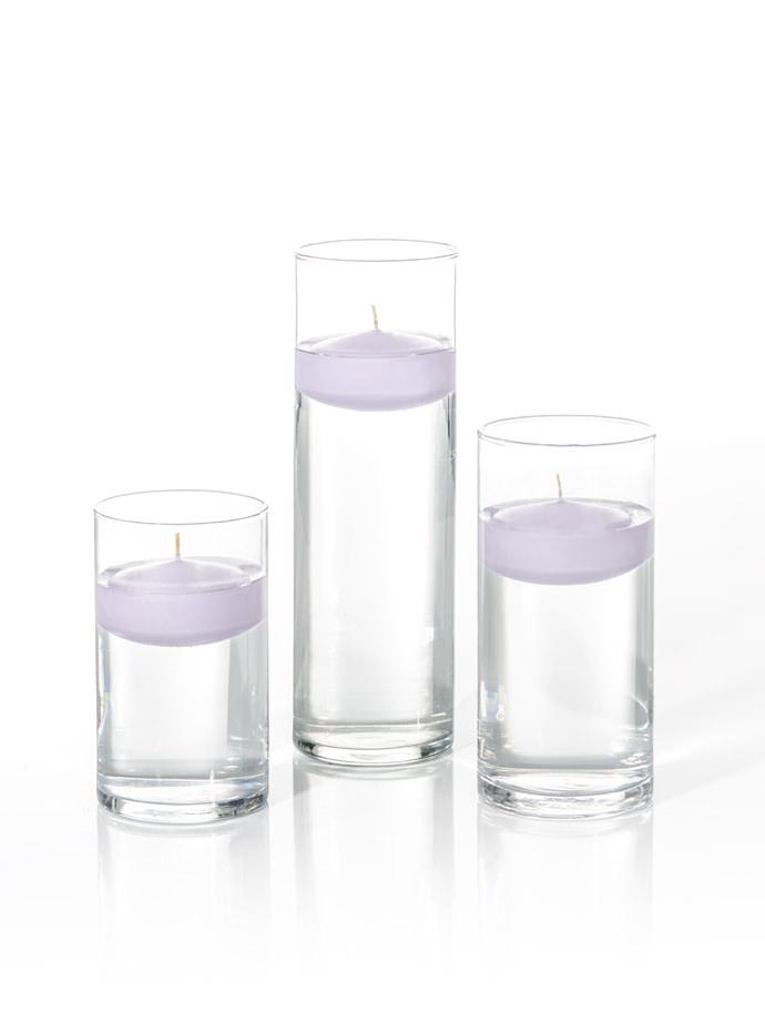 3" Floating Candles and Cylinder Vases Lavender