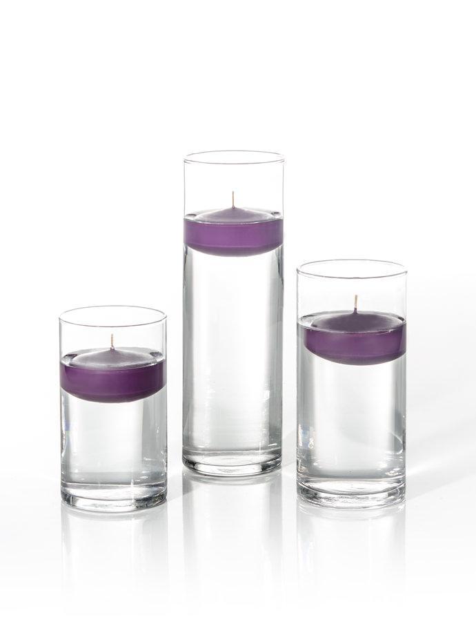 3" Floating Candles and Cylinder Vases Dark Purple