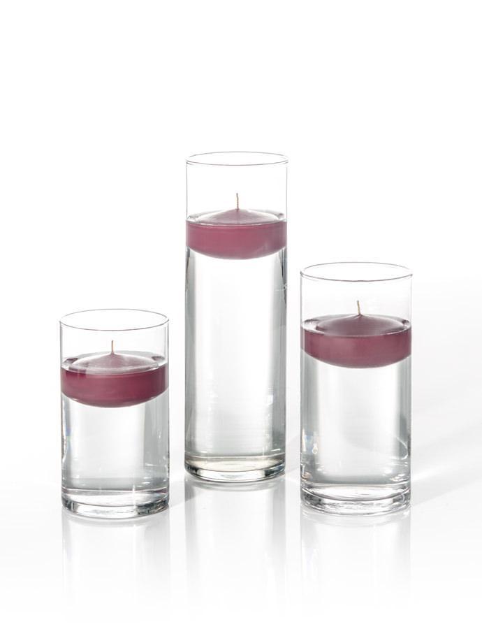 3" Floating Candles and Cylinder Vases Raspberry