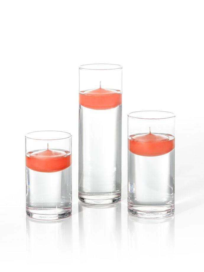 3" Floating Candles and Cylinder Vases Bright Orange