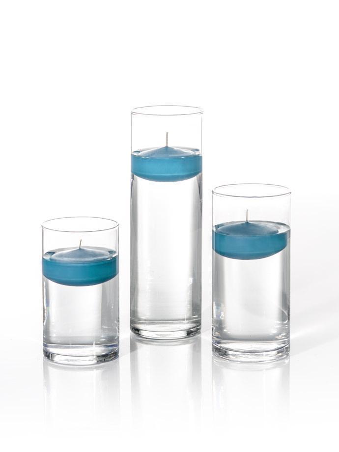 3" Floating Candles and Cylinder Vases Turquoise