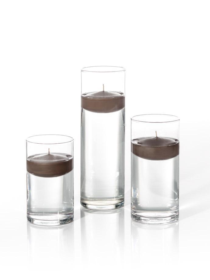 3" Floating Candles and Cylinder Vases Chocolate