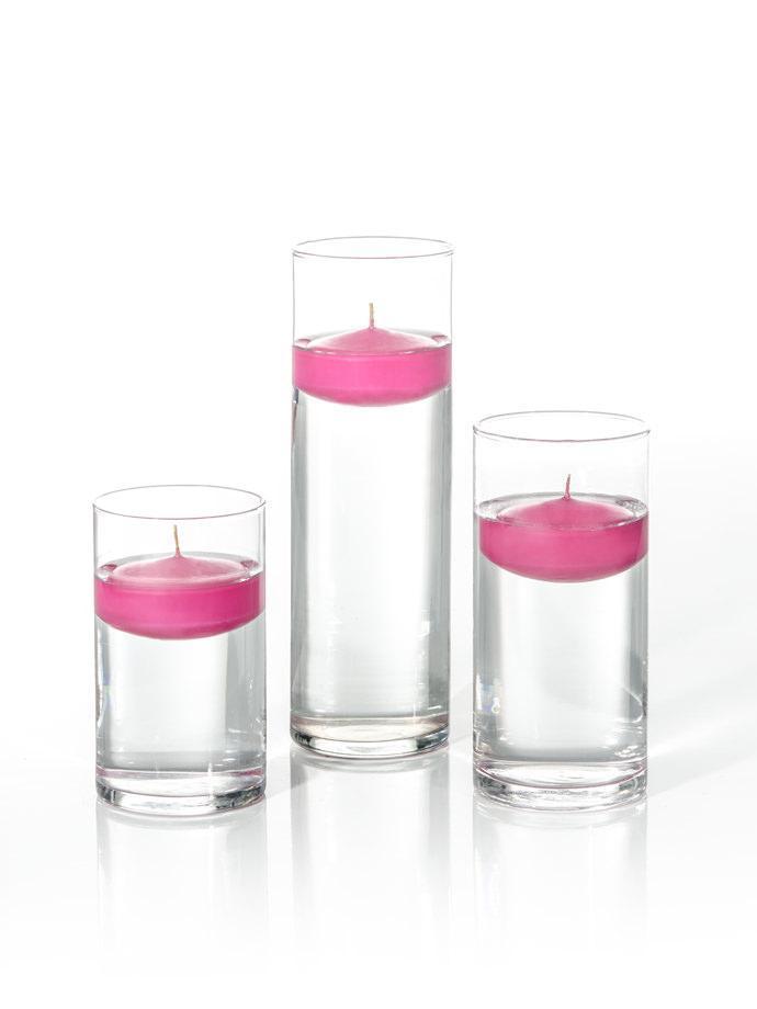 3" Floating Candles and Cylinder Vases Hot Pink