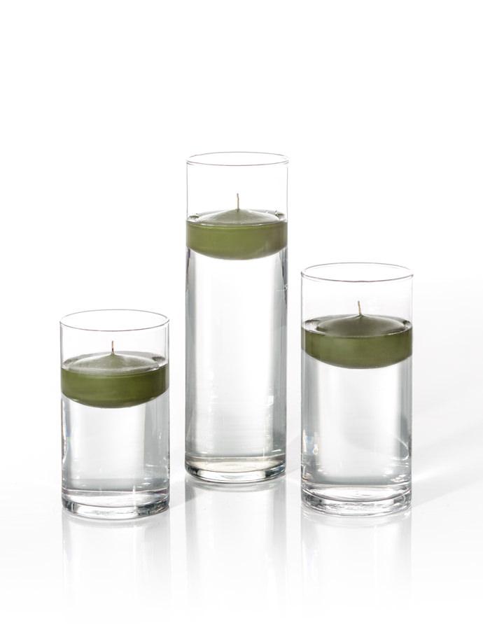 3" Floating Candles and Cylinder Vases Green Tea