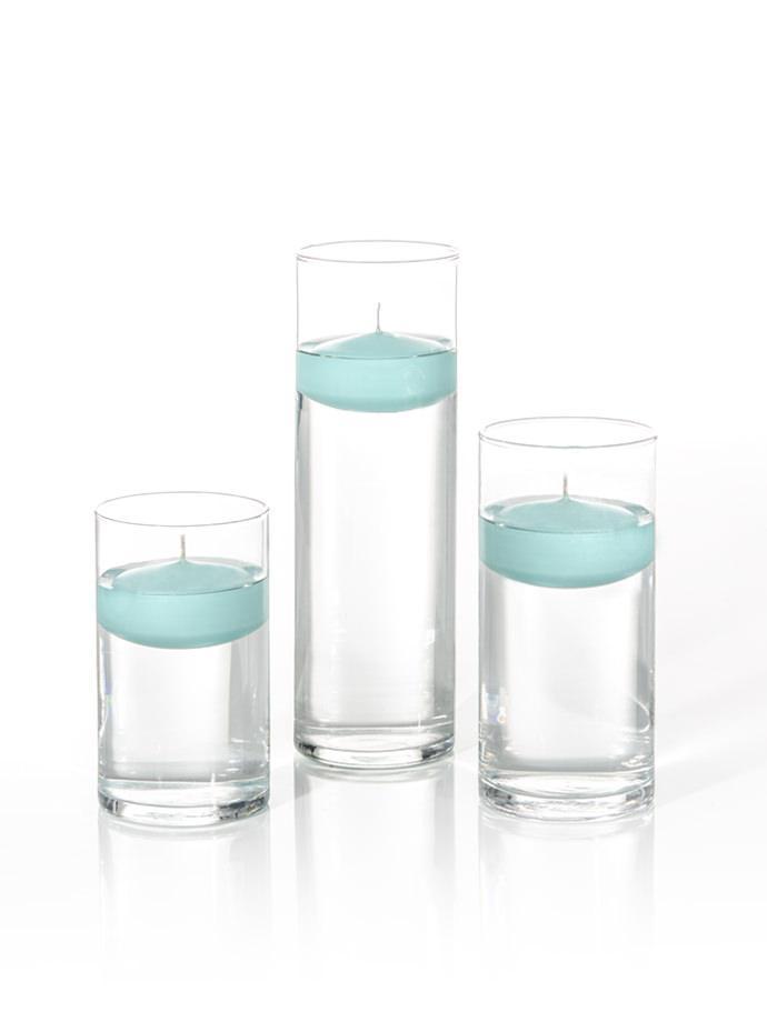 3" Floating Candles and Cylinder Vases Tiffany Blue