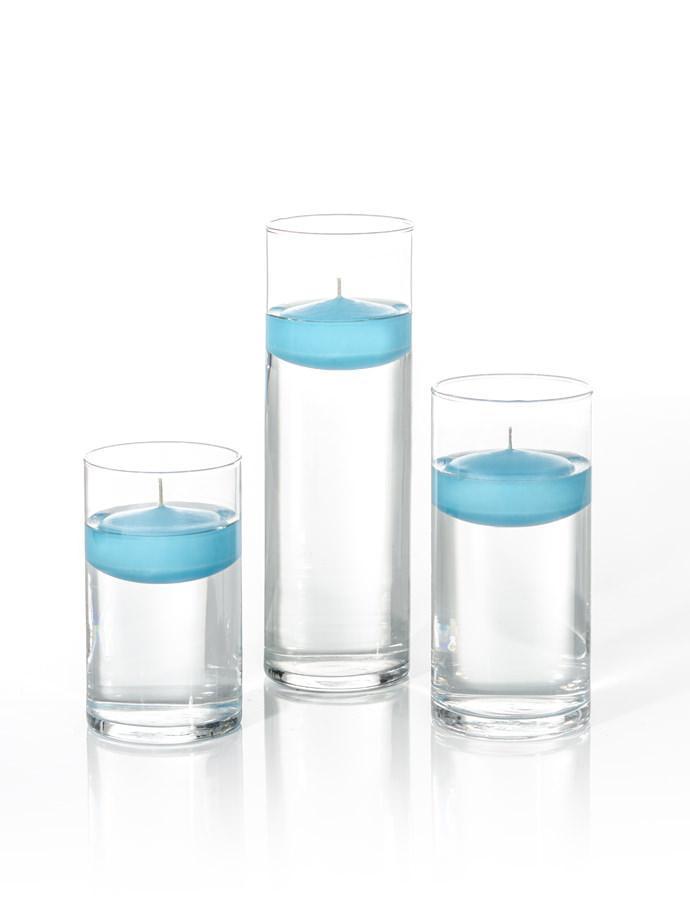 3" Floating Candles and Cylinder Vases Caribbean Blue