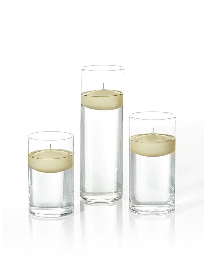 12 Floating Candles and Cylinder Vases