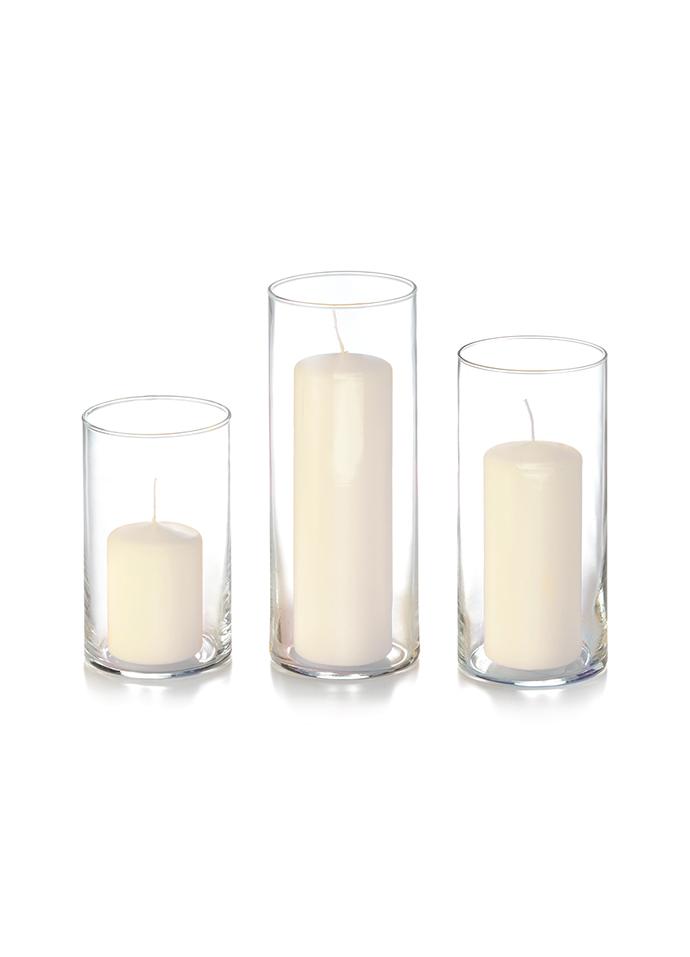 36 Slim Pillar Candles and Cylinder Vases