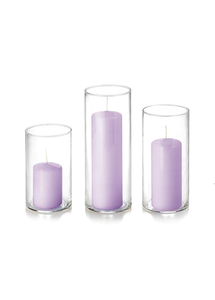 12 Slim Pillar Candles and Cylinder Vases