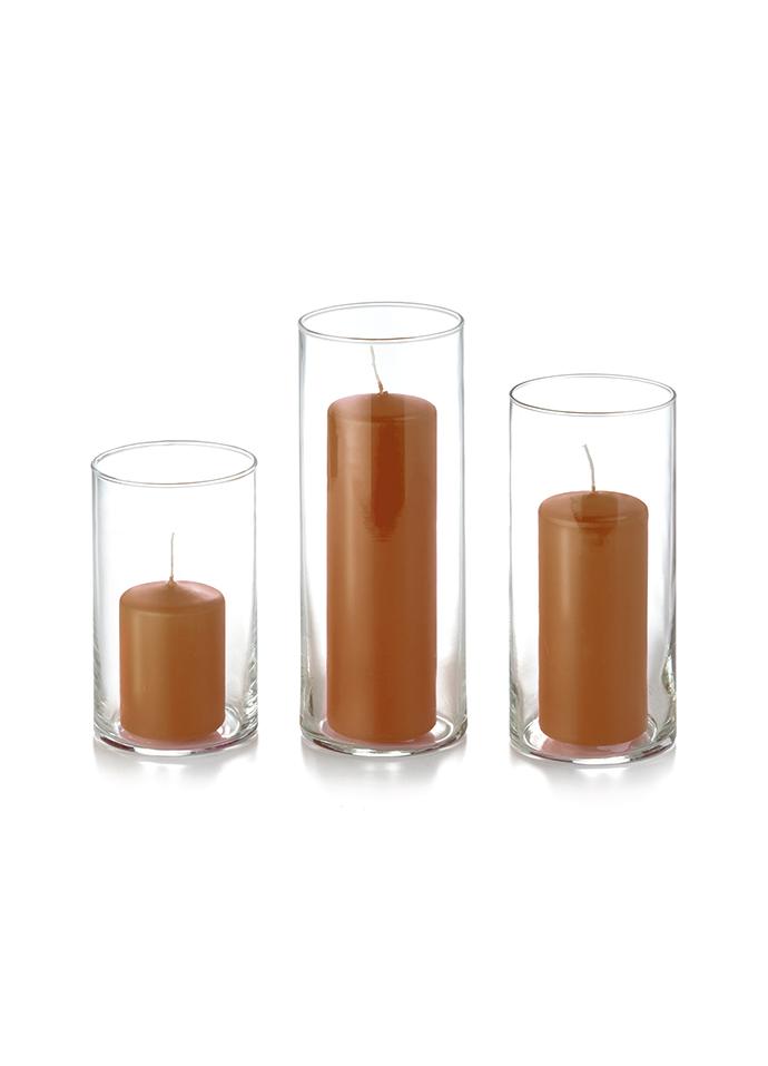 12 Slim Pillar Candles and Cylinder Vases