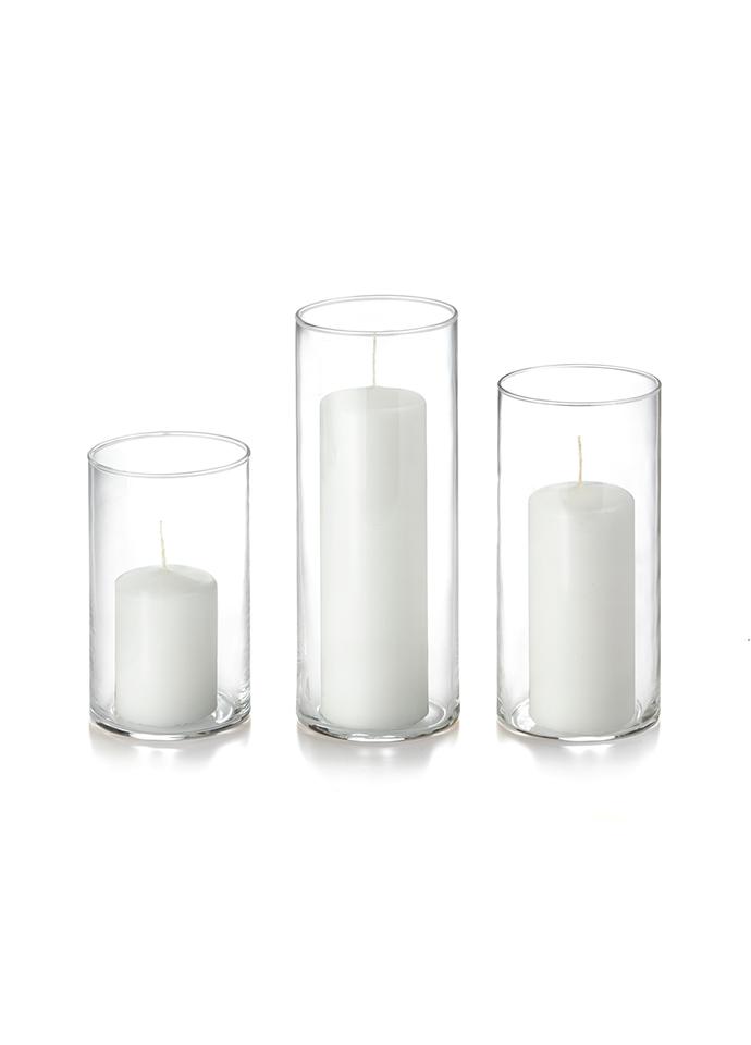 Slim Pillar Candles And Cylinder Vases Set Of 12 Yummicandles